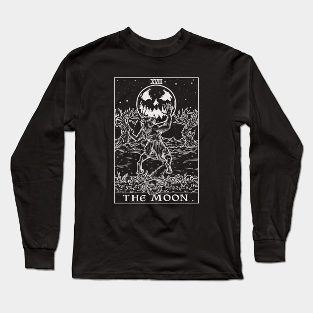 The Moon Tarot Card Terror Tarot Halloween Werewolf Long Sleeve T-Shirt by TheGhoulishGarb